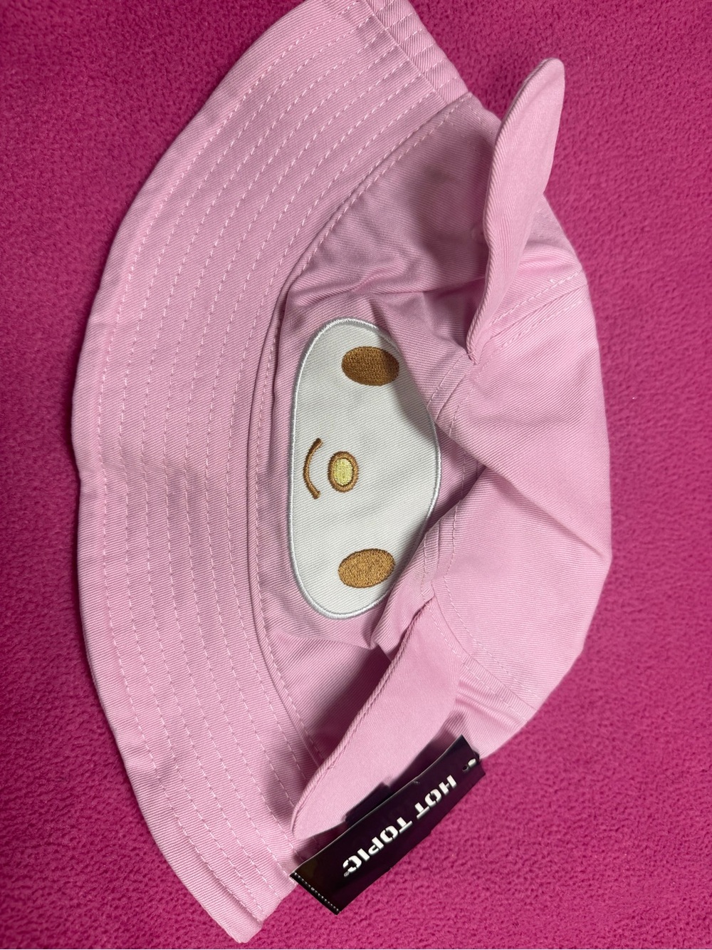 Hot Topic Pink Bunny-Ear Bucket Hat with Embroidered Face Patch
